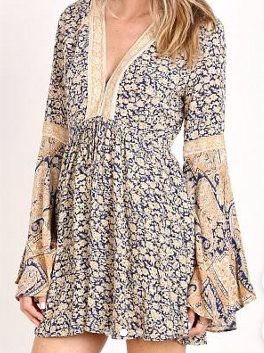 Free People Once Upon A Summertime Romper Medium Floral Bell Sleeve Boho